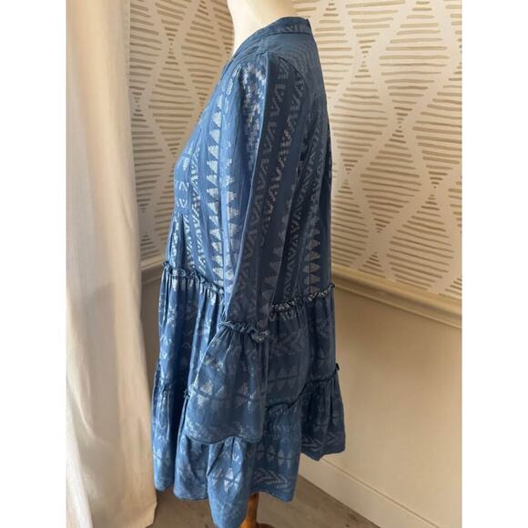 Elan Women’s Small Clara Metallic Bell Sleeve Blue/Silver Mini Dress - Picture 6 of 8